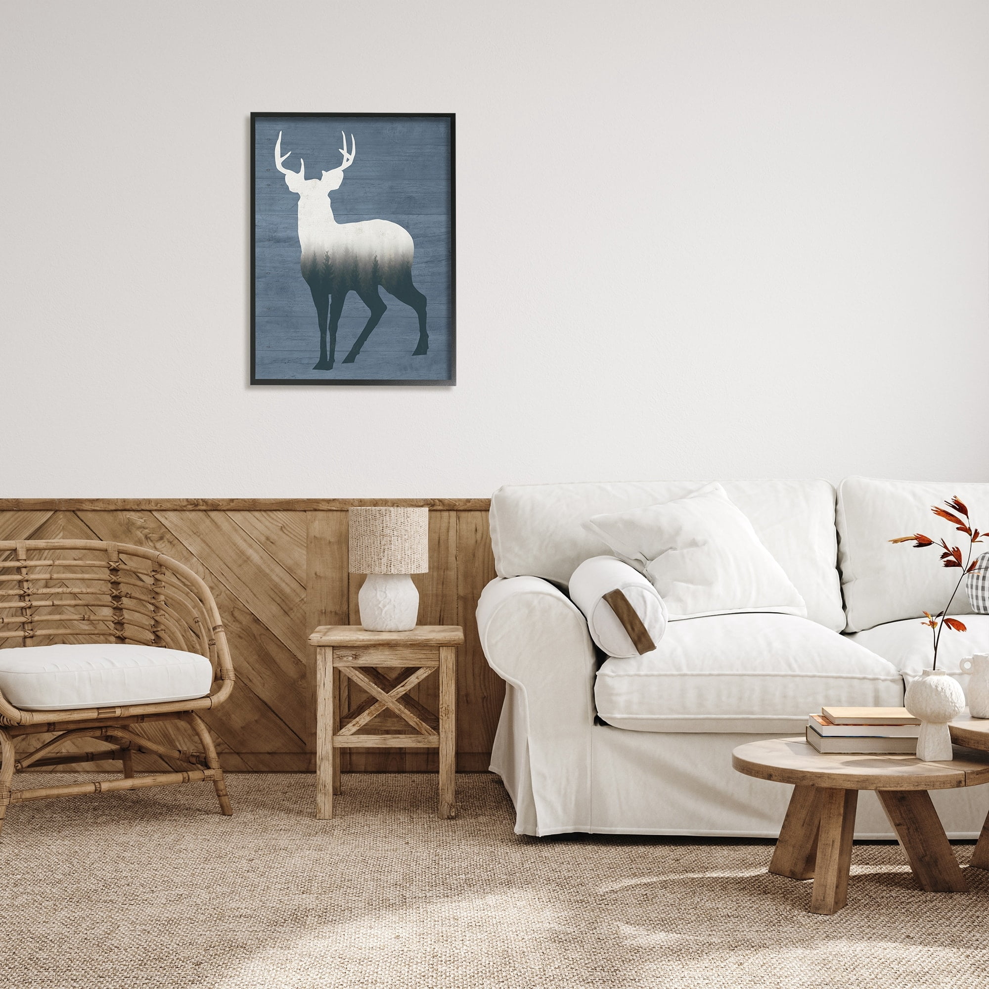 Stupell Industries Rustic Deer Silhouette Cabin Style Grain Pattern Graphic Art Black Framed Art Print Wall Art, Design by Lettered and Lined