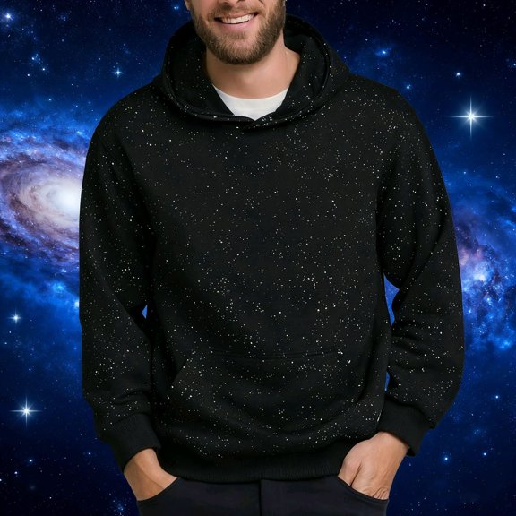 ersvoioy Mens Hoodies Pullover Rhinestone Sparkle Cotton Long Sleeve Sweatshirt Glitter with Pocket Regular Fit Cotton Fall Winter Party Top Black L