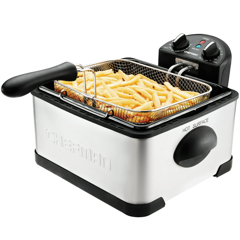 Chefman 4.5 Liter Deep Fryer with Basket Strainer, XL Jumbo size, Adjustable Temperature and Timer, Size: Large, Black