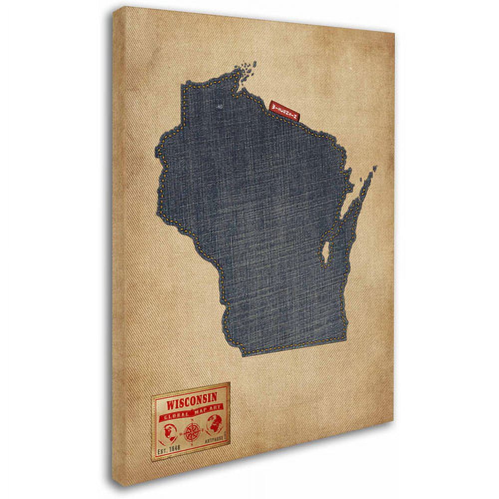 Trademark Fine Art "Wisconsin Map Denim Jeans Style" Canvas Art by Michael Tompsett