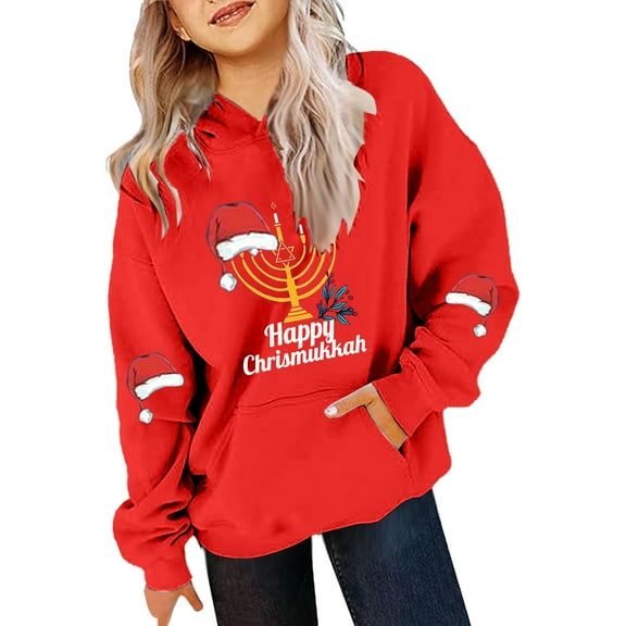 HUITKMM Boys Sweatshirt Kids Christmas Hanukkah Menorah Print Warm Hoodie