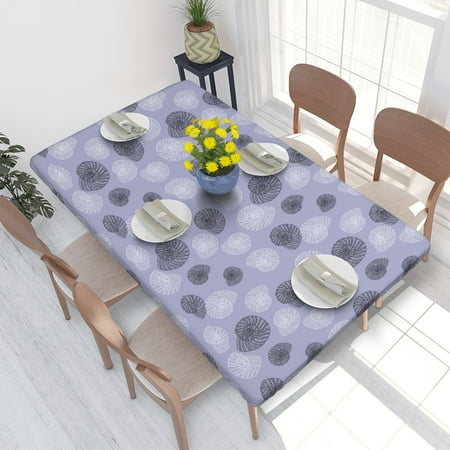 

Home Deluxe Tablecloth Seabed Shell Background Waterproof Elastic Rim Edged Table Cover- For Christmas Parties And Picnics 4ft