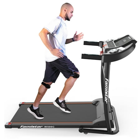 Famistar W500C Electric Folding Treadmill w/ Heart Pulse System/ Low Noise Electric Running Training Fitness Treadmill - Built-in MP3 Speaker, LED Display, 12 Preset Programs, 2 Knee Straps As Gift