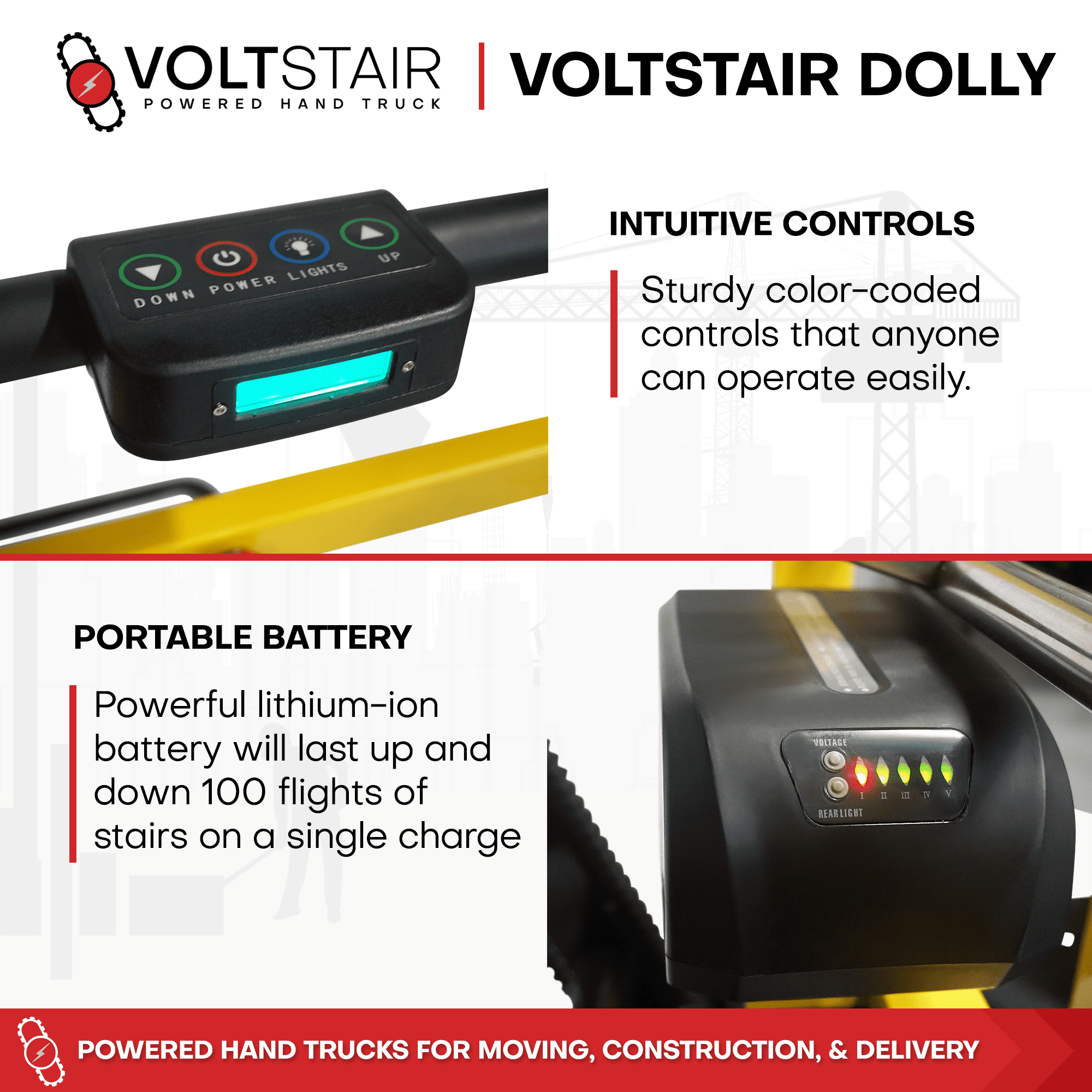 Voltstair Hercules Motorized Stair Climbing Hand Truck Portable Moving Dolly, 500 lb Limit