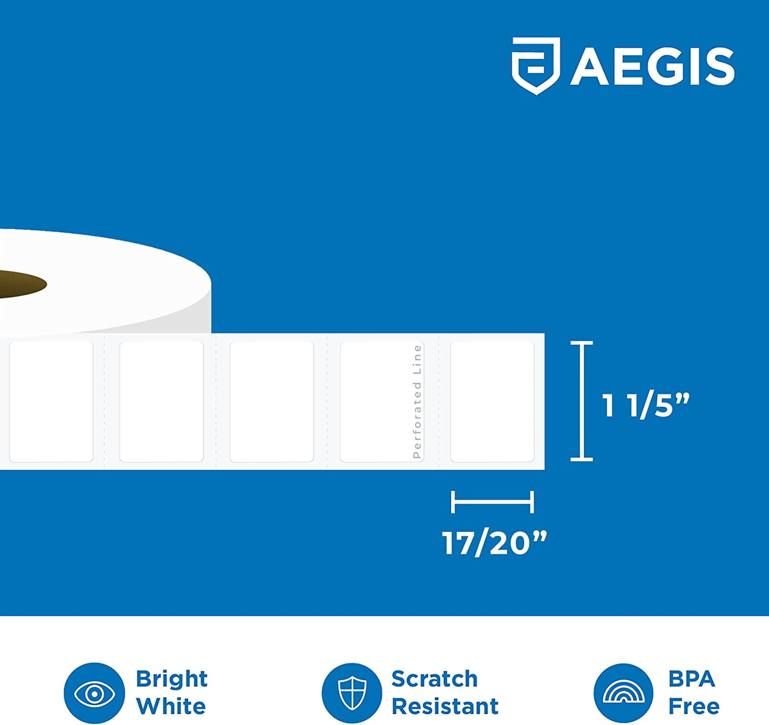 Aegis Adhesives - 1.2” X 0.85” Direct Thermal Multipurpose Labels for Return Address, QR Barcodes, Perforated & Compatible with Zebra Desktop Printers (12 Rolls, 1500/Roll)