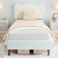 thumbnail image 2 of Yeshouse estructura de cama individual con luces LED y cabecero ajustable en forma de osito, tapizada en terciopelo, soporte de listones de madera, silenciosa y fácil de montar, ideal para niños, 2 of 8