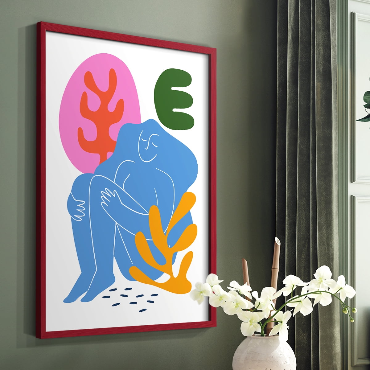 Matisse CDXLI in Red Solid Wood Framed Print No Nail Hanging