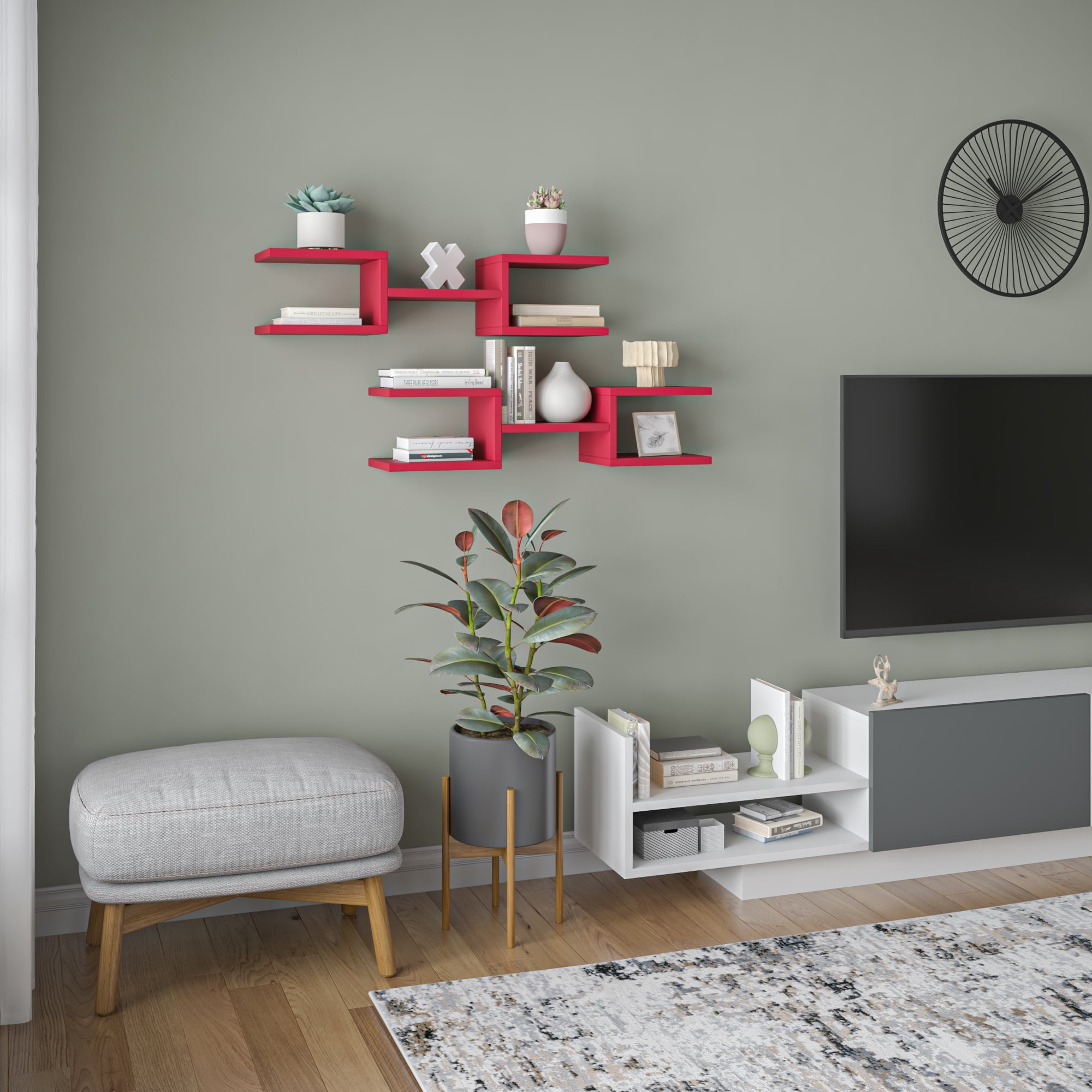 Ada Home Decor Floating Shelves for Wall Storage, 29.53" W x 7.87" D Geometric Wall Shelf Organizer, Modern Shelf for Wall Decor, Burgundy