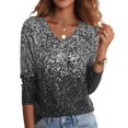 thumbnail image 2 of Laqbezok Women V-Neck Sparkly Long Sleeve Faux Knit Sweater Top, Shimmering Gradient Party Pullover Casual Holiday Outfit, 2 of 5