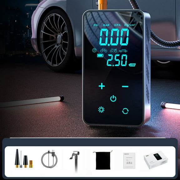 Wireless Portable Touchscreen Car Tire Inflator Pump | Digital Display | Power Bank | LED Light | Fast Air Compressor for Car Bicycle Motorcycle Ball | 45W 3600mAh | 3-150 PSI | Universal Use