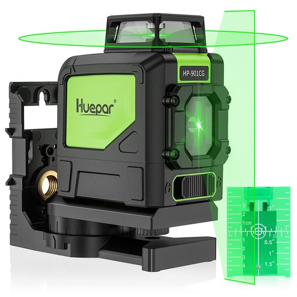 Huepar 901CG Self-Leveling Laser Level, 360 Green Beam Cross Line Laser Tool, Alignment 360-Degree Horizontal Line with Pulse Mode, Magnetic Pivoting Base Included