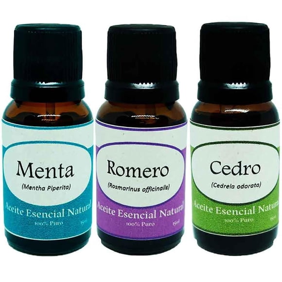 Pack de 3 aceites esenciales naturales Krisamex menta, romero y cedro 15 ml c/u