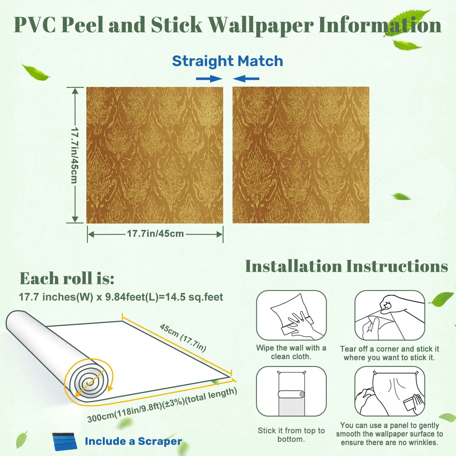 Peel and Stick Wallpaper Thai asian style luxury decoration for printing 17.7in x 118in Contact Paper Removable Self Adhesive Wall Mural Wall Decor for Bedroom Kitchen Cabinets