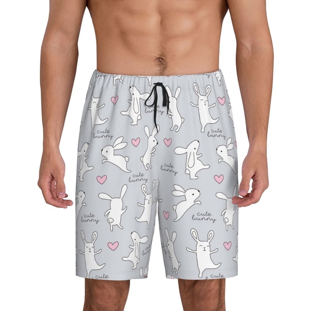 Kdxio Fun Rabbit Print Mens Shorts, Breathable Lounge Sleepwear Set with Elastic Waistband and Pockets-XX-Large