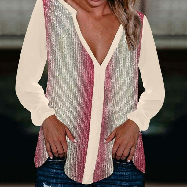 Top de lentejuelas para mujer camisa de manga larga camisa con lentejuelas brillantes pulover informal blusa de entrenamiento camiseta basica holgada y comoda Pompotops gfhjh23028 Walmart en linea