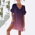 thumbnail image 5 of Efsteb Womens Summer Dresses 2025 V-Neck Pleated Dress with Pocket Summer Gradient Color Print Short Sleeve Casual Fashion Comfy Sundresses Dresses (Purple,XL), 5 of 7