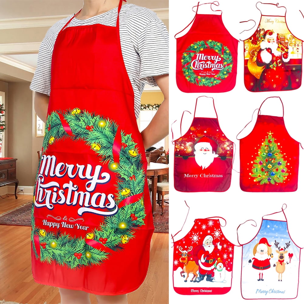 Lot of 2 Pantry Christmas Kitchen Santa Claus & Snowman Bib Apron Cooking NEW 