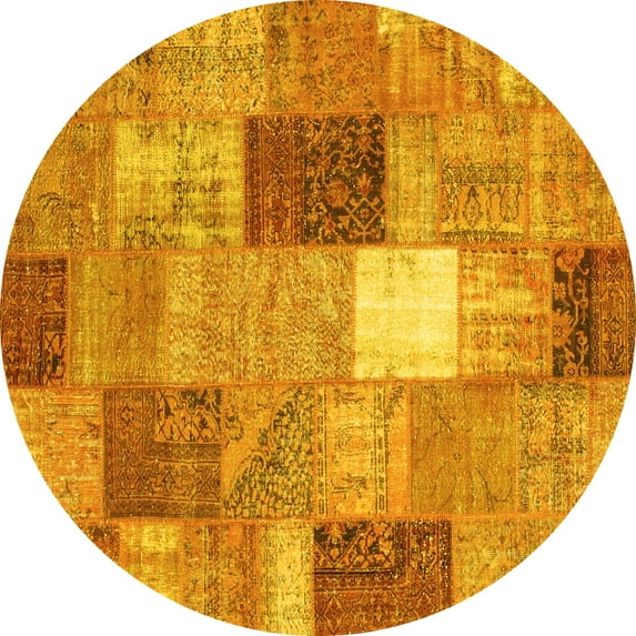 Ahgly Company Indoor Round Patchwork Yellow Transitional Area Rugs, 7' Round