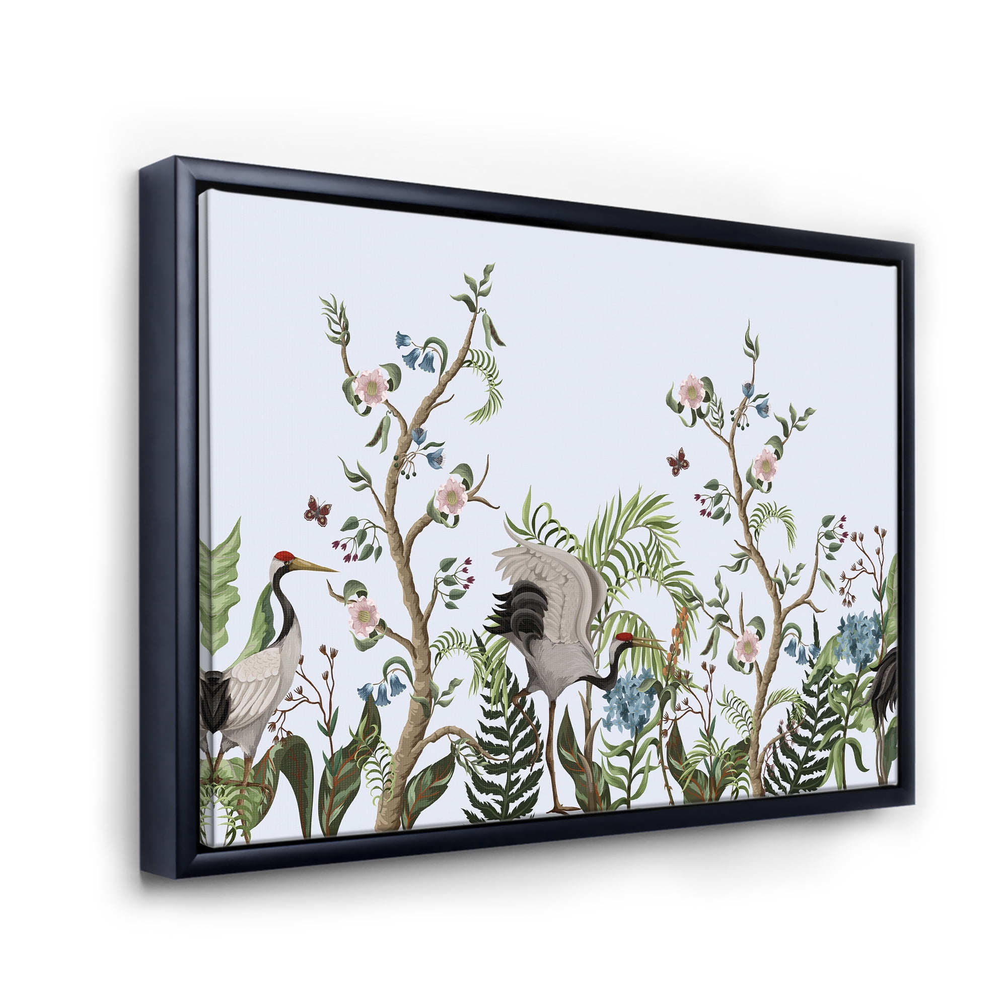 Designart 'Border With Peonies and Cranes In Chinoiserie Style' Traditional Framed Canvas Wall Art Print