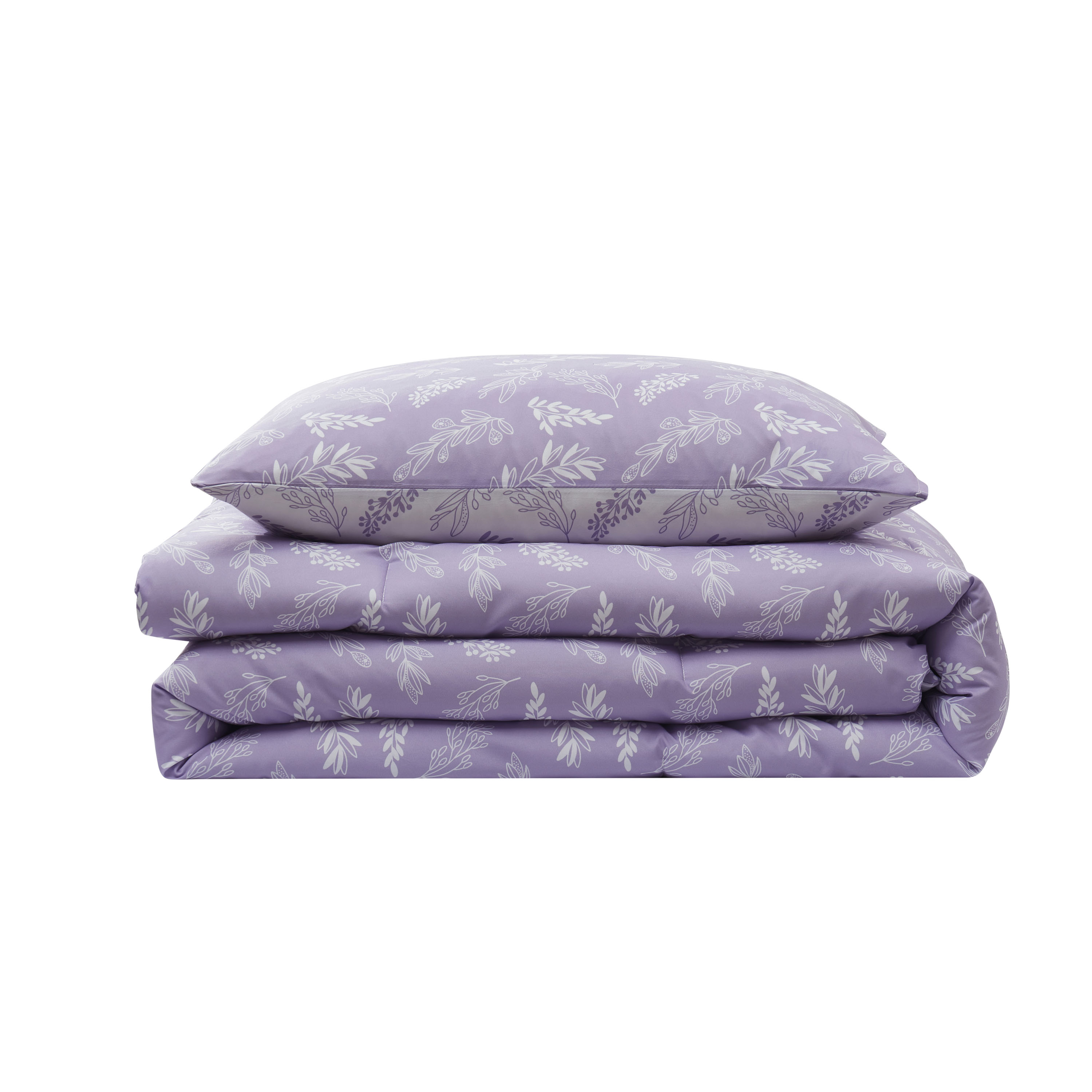 LammaLoe Twin Comforter Sets, 2 Piece Botanical Bed in a Bag, Reversible Bedding Comforter Set with Sheets, Modern Bed Set, Lavender/Off White