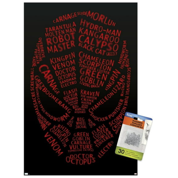 Marvel Comics - Spider-Man - Word Mask Wall Poster with Pushpins, 14.725" x 22.375"