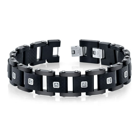 Men's stainless steel and carbon fiber bracelet