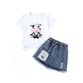 thumbnail image 2 of Girls Outfits Size 5-6Y Cartoon Cow Print Short Sleeve Top and Denim Skirt Comfortable 2 Piece Girls Clothes, 2 of 4