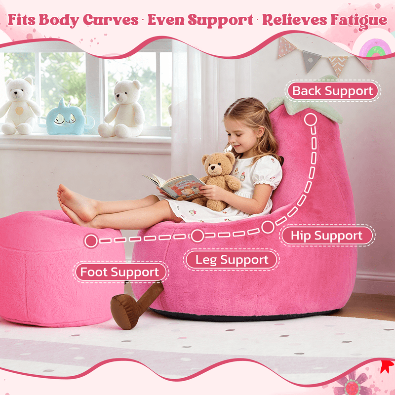 Simple Deluxe 2.5 ft Kids Bean Bag Chair, Faux Rabbit Fur Round Sofa with Handle and Washable Cover, Rose