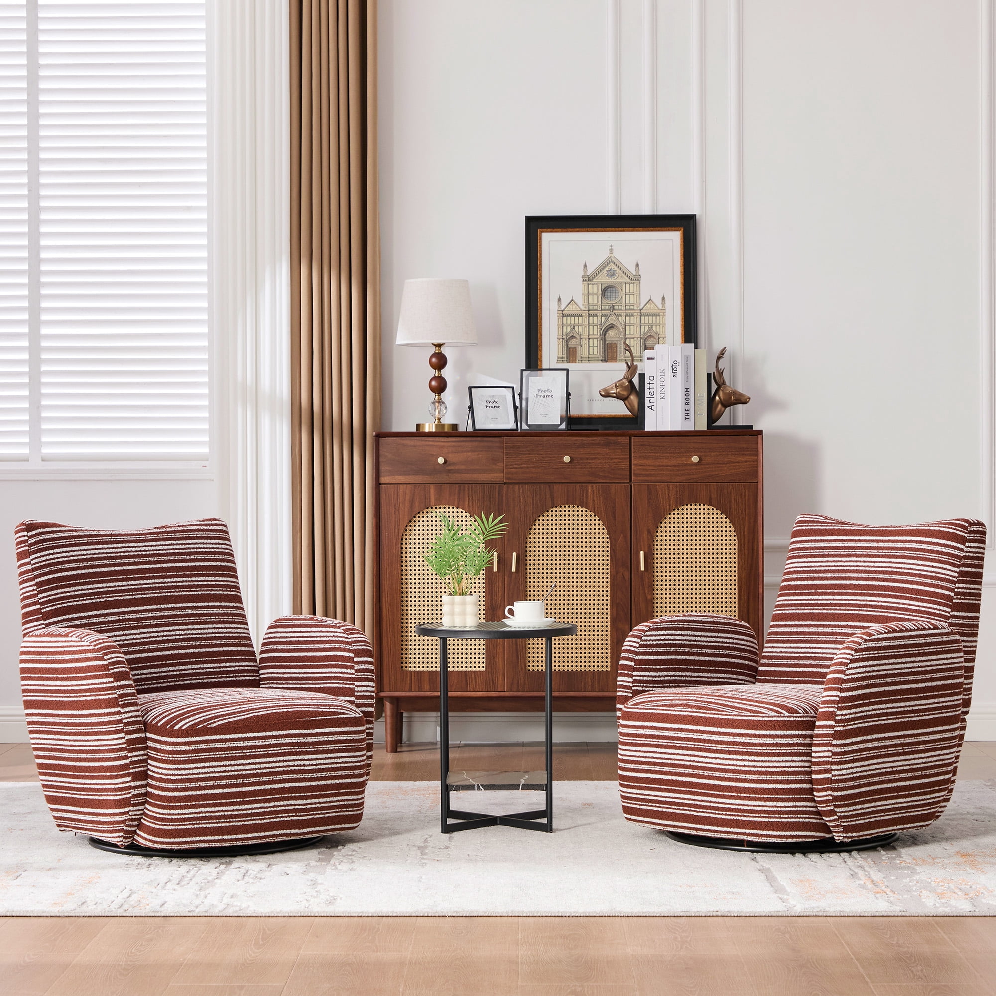 Aukfa 360 Degree Boucle Swivel Accent Chair for Living Room, 20.4" Deep, Support Up to 550lbs, Red