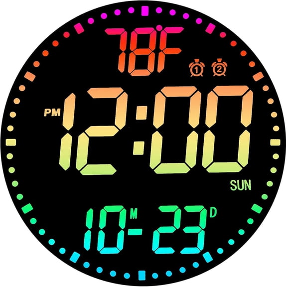 Large Digital Wall Clock,12" RGB Color Changing Wall Clock with Remote Control,LED Display Plug-in Clock with 3 Brightness Levels & Temperature Display,Perfect for Home, Gym, Classroom, Offic