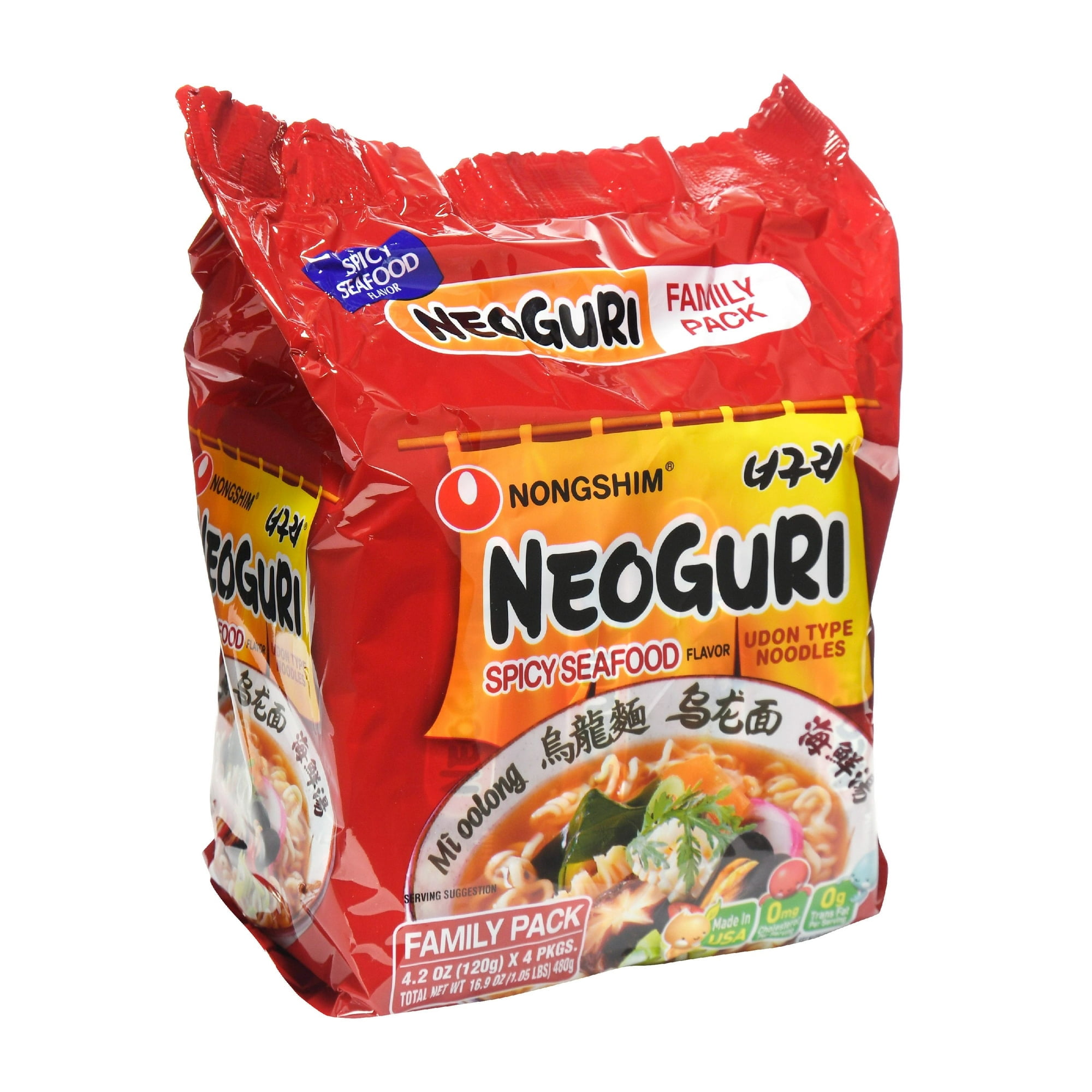 Nongshim Neoguri Spicy Seafood Ramyun Ramen Noodle Soup Pack, 4.2oz X 4 Count Pack 6