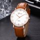 thumbnail image 3 of Reloj unisex para hombres y mujeres Reloj de pulsera con esfera de vidrio redondo y correa de PU de cuarzo (marrón, oro rosa y blanco), 3 of 6