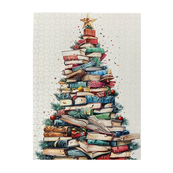 500 pcs Book & Christmas Tree jigsaw puzzles 500 pieces,Stunningly Vibrant Colors,Unique Artwork for Adults,Enchanting Book & Christmas Tree Wooden Puzzles,for Reading Enthusiast Holiday Gifts