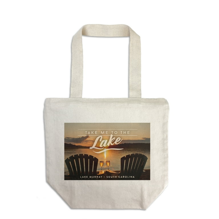 Lake Murray, South Carolina, Take Me to the Lake, Sentiment, Sunset View (100% Cotton Canvas Reusable Tote Bag)