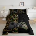 thumbnail image 3 of Feelyou Cartoon Camo Gamepad Queen Comforter Set, Vintage Camouflage Print Bedding Sets, Teens Kids Boys Girls Reversible Bedding Comforter Set, Super Cozy Room Decor, 3pcs, 3 of 9