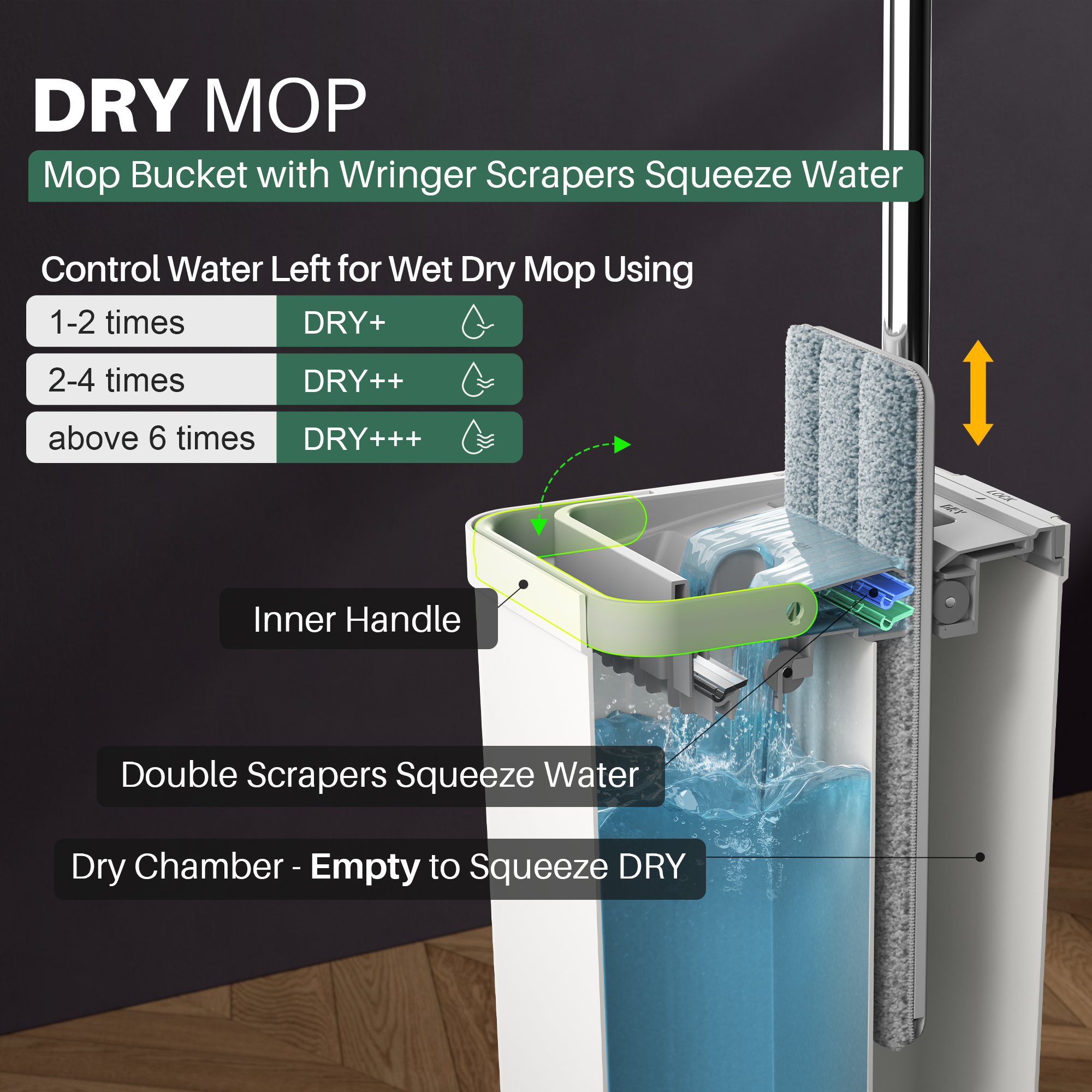 JOYMOOP Mop and Bucket with Wringer Set, Flat Microfiber, 3 Pads photo 5