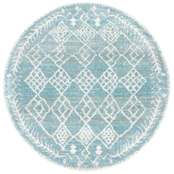 SAFAVIEH Tunisia Velasco Geometric Area Rug, Aqua/Ivory, 6'7" x 6'7" Round