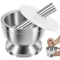 thumbnail image 4 of Grusce Stainless Steel Mortar and Pestle Set Efficient Spice Crusher with Silicone Lid and Anti Slip Base Rustproof Pill Crusher Multifunctional Kitchen Manual Masher for Grinding Herbs Seasonings, 4 of 9