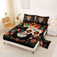 thumbnail image 2 of Castle Fairy Kawaii Sugar Skull Queen Sheets 4 Pieces,Gothic Colorful Floral Day Of The Dead Queen Sheet Sets,Multitone Black,1 Fitted Sheet,1 Flat Sheet and 2 Pillowcases, 2 of 6