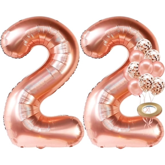 12Pcs Rose Gold 22th Birthday Party Decorations 32Inch Number 22 Foil Balloons 12Inch Latex Confetti Balloons for 22 Year Old Girls Women Birthday Anniversary Party Home Decorations Supplies