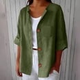 thumbnail image 2 of ManxiVoo Cozy Pocket Detail Sweatshirt for Women Three Quarter Sleeve Linen Blend Top Relaxed Lounge Wear XXXXL Size Blackish Green, 2 of 4