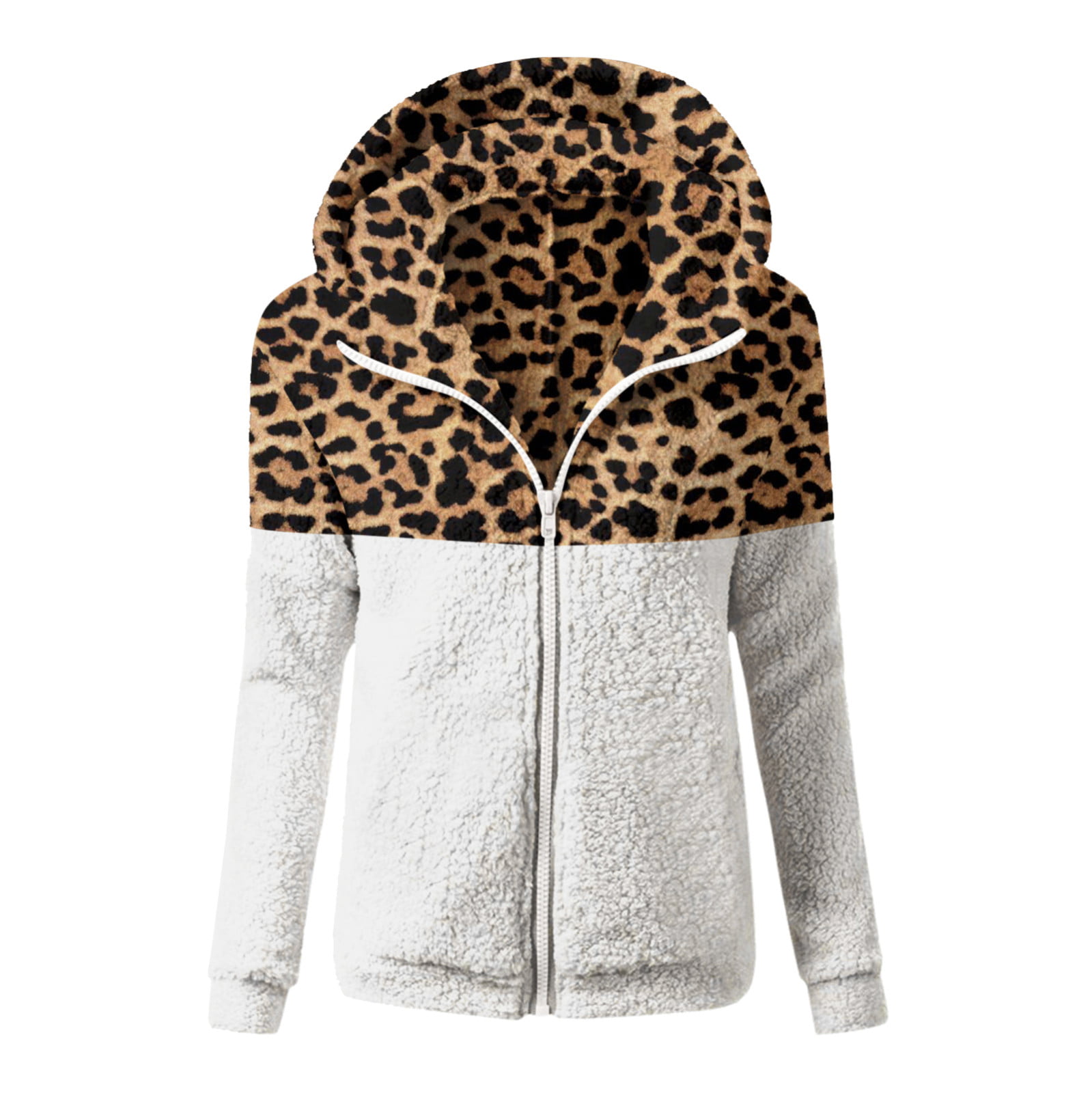 Men's Hooded Plush Jacket Lambwool Outwear Leopard Winter Loose Fit Thick Warm 