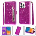 thumbnail image 1 of Case for FOXDOCK iPhone 15 Pro Glitter Zipper Wallet Case with Short Hand Strap, 1 of 4