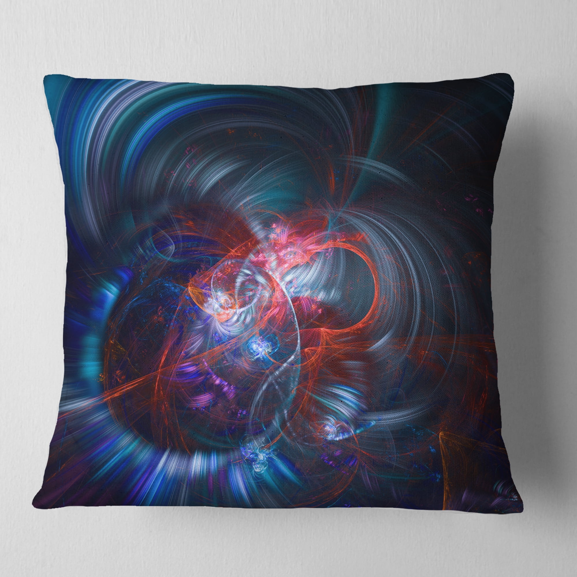 Designart Light Blue Fractal Flower in Dark - Floral Throw Pillow - 18x18