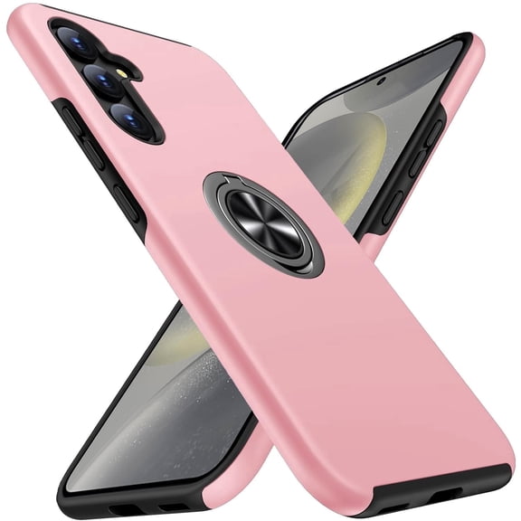 AIOVETEAB for Samsung Galaxy S24 Case,Silky Soft Touch Heavy Duty Protective Cover with Ring Holder Kickstand Magnetic Phone Case for Samsung Galaxy S24 (Pink)