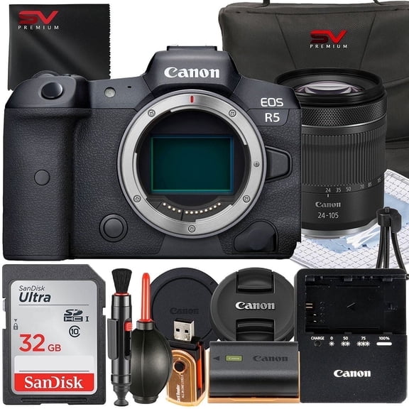 Canon EOS R5 Mirrorless Camera with RF 24-105mm IS STM Lens   32GB Memory Card   Case   SV Premium Accessory Bundle (International Version)