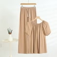 thumbnail image 2 of BUIGTTKLOP Womens Pajamas Sets Puff Short Sleeve Tops Drawstring Ealstic Waisted Wide Leg Pants Comfy Homewear, 2 of 6
