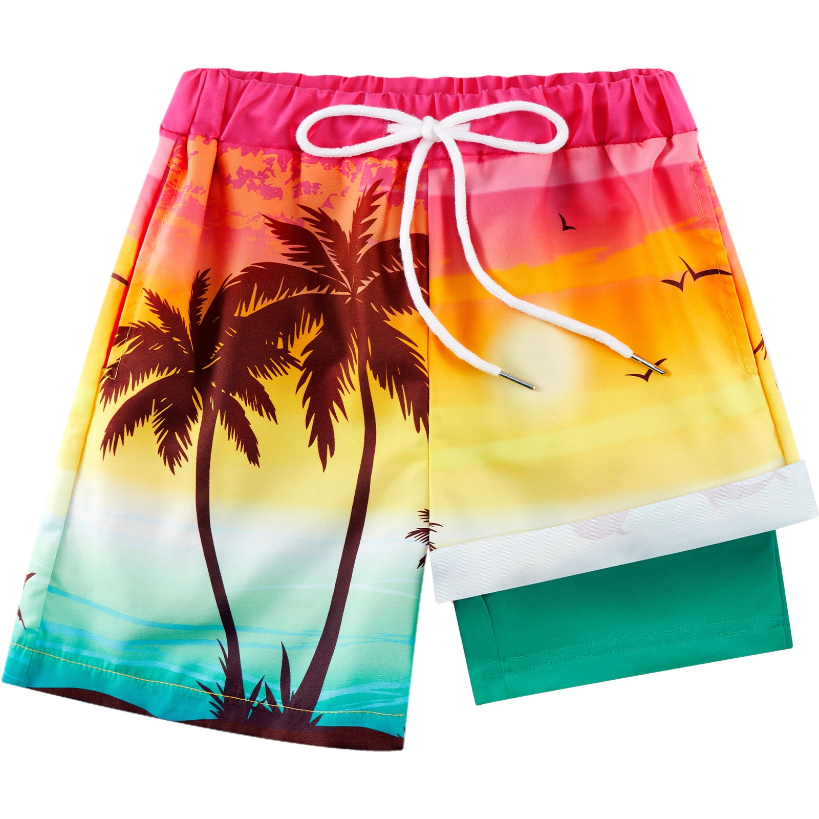SILVERCELL 2 Pack Boys Swim Trunks with Boxer Brief Liner Swim Shorts Boys Compression Liner Youth Anti Swim Trunks 5-16 Years