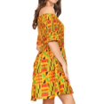 thumbnail image 4 of Sakkas Ife Wax African Ankara Colorful Cocktail Short Dress Off-shoulder w/pockets - 1066-Orange/black-tribal - One Size Regular, 4 of 5