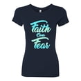 thumbnail image 2 of Wild Bobby, Faith Over Fear, Inspirational/Christian, Women Slim Fit Junior Tee, Navy, XX-Large, 2 of 4